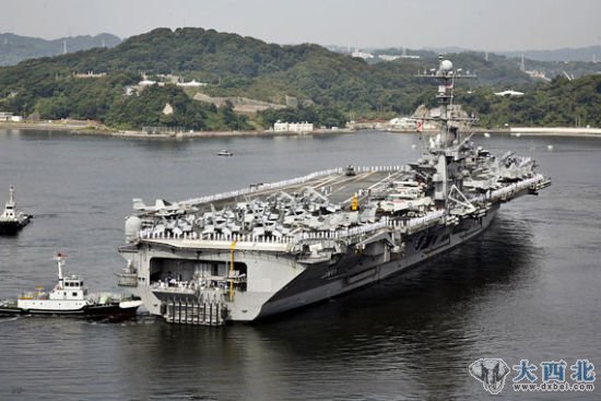 资料图：长期驻扎在日本横须贺港的美国海军华盛顿号航母。