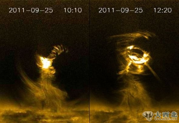 视频截图：美国宇航局的卫星拍摄的太阳龙卷风
