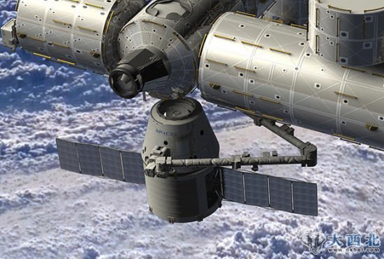 龙号太空飞船与国际空间站在轨对接示意图